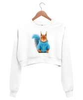 Kazaklı Sevimli Tavşan - Rabbit V2 Beyaz Kadın Crop Sweatshirt - Tisho