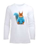 Kazaklı Sevimli Tavşan - Rabbit V2 Beyaz Kadın Uzun Kol Tişört - Tisho