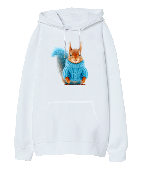 Tisho - Kazaklı Sevimli Tavşan - Rabbit V2 Beyaz Oversize Unisex Kapüşonlu Sweatshirt