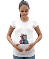  kedi astronot Beyaz Kadın Hamile Tişört - Tisho