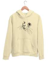 Kedi Bakışı Çizim - Cat Krem Unisex Kapşonlu Sweatshirt - Tisho