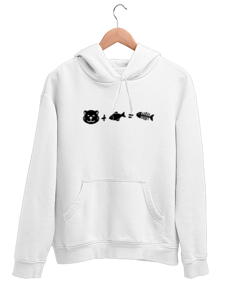 Tisho - Kedi, Balık ve Sonuç - Cat And Fish Beyaz Unisex Kapşonlu Sweatshirt