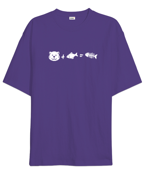 Tisho - Kedi, Balık ve Sonuç - Cat And Fish Mor Oversize Unisex Tişört