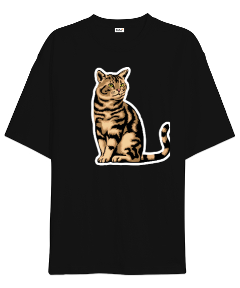 Tisho - Kedi baskılı Siyah Oversize Unisex Tişört