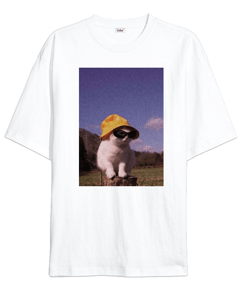 Tisho - kedi baskılı tişört Oversize Unisex Tişört