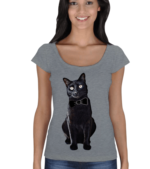 Tisho - Kedi Bayan Tişört Kadın Açık Yaka