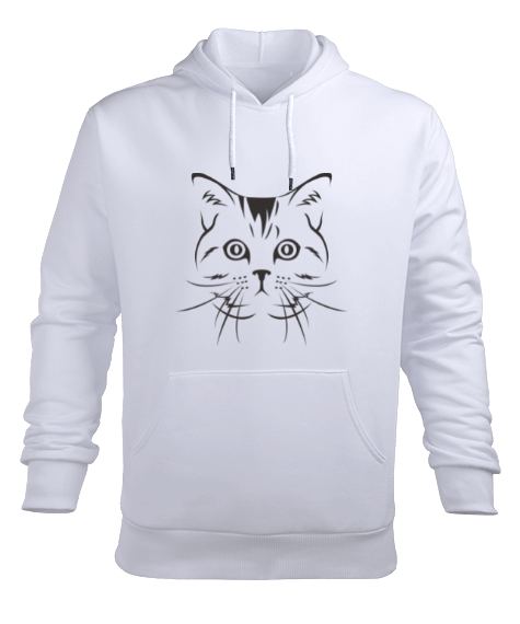 Tisho - kedi beyaz siyah Erkek Kapüşonlu Hoodie Sweatshirt