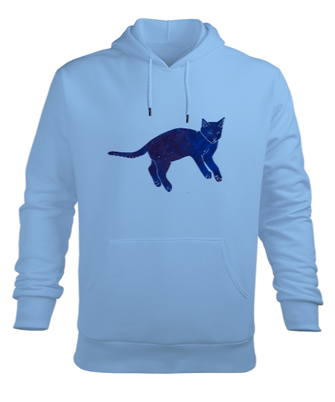 Kedi Buz Mavisi Erkek Kapüşonlu Hoodie Sweatshirt