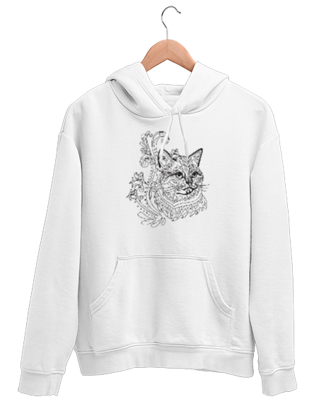 Tisho - Kedi - Cat Beyaz Unisex Kapşonlu Sweatshirt