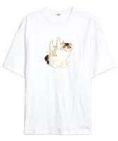 kedi- cat graphic Beyaz Oversize Unisex Tişört - Tisho