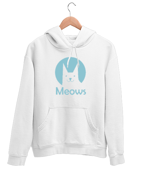 Kedi - Cat - Meows - Miyav Beyaz Unisex Kapşonlu Sweatshirt - Tisho