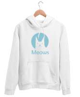 Kedi - Cat - Meows - Miyav Beyaz Unisex Kapşonlu Sweatshirt - Tisho