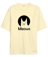 Kedi - Cat - Meows - Miyav Krem Oversize Unisex Tişört - Tisho