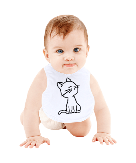 Tisho - Kedi çizimli Bebek Mama Önlüğü
