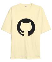 Kedi Desenli Krem Oversize Unisex Tişört - Tisho