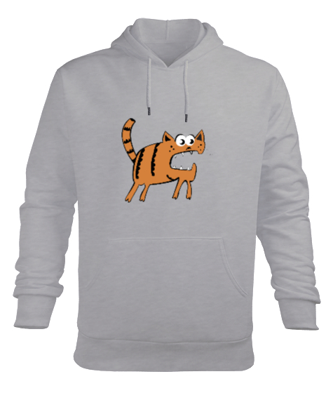 Tisho - Kedi Gri Erkek Kapüşonlu Hoodie Sweatshirt