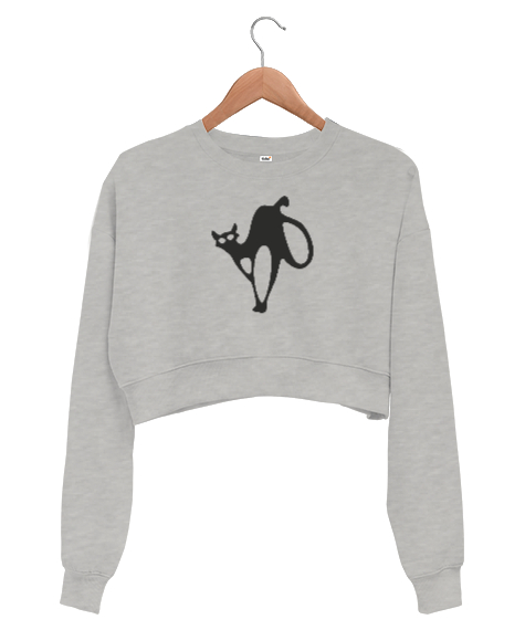Tisho - Kedi Gri Kadın Crop Sweatshirt