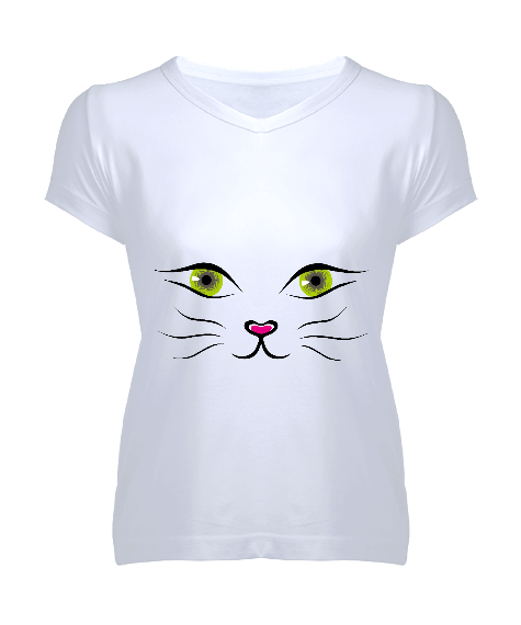 Tisho - Kedi Kadın V Yaka Tişört
