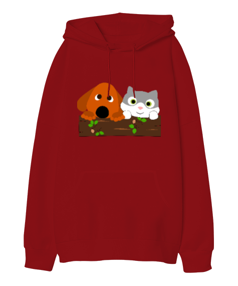 Tisho - Kedi köpek Oversize Unisex Kapüşonlu Sweatshirt