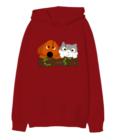 Tisho - Kedi köpek Oversize Unisex Kapüşonlu Sweatshirt