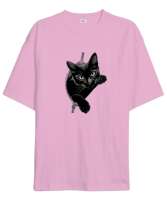 Kedi Pembe Oversize Unisex Tişört - Tisho