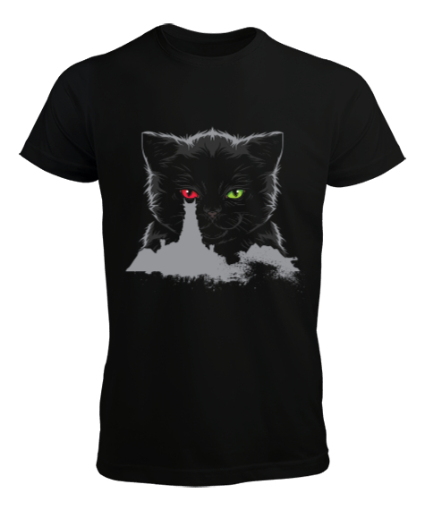 Kedi Sauronun Gözü Tasarım Baskılı Siyah Erkek Tişört