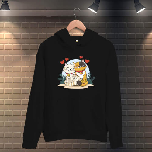 Sevgili Kediler Erkek Kapüşonlu Sweatshirt - Thumbnail