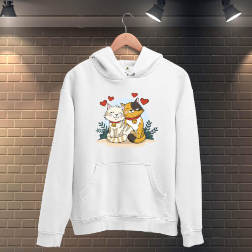 Sevgili Kediler Erkek Kapüşonlu Sweatshirt - Thumbnail