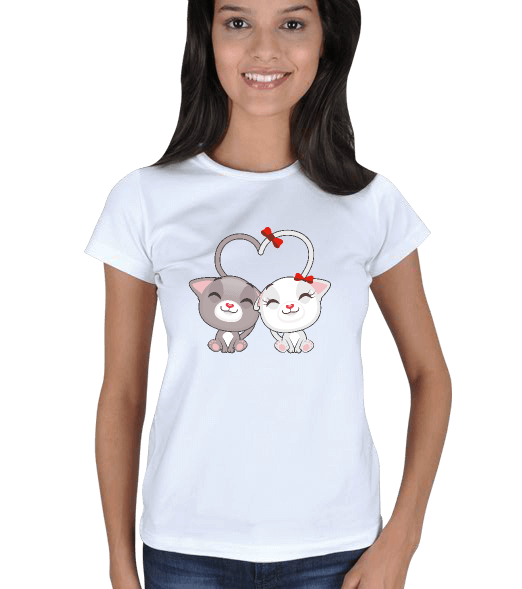 Tisho - kedi, sevimli kediler, kalp, sevgili Kadın Tişört