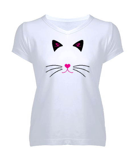 Tisho - Kedi Silüet Kadın V Yaka Tişört