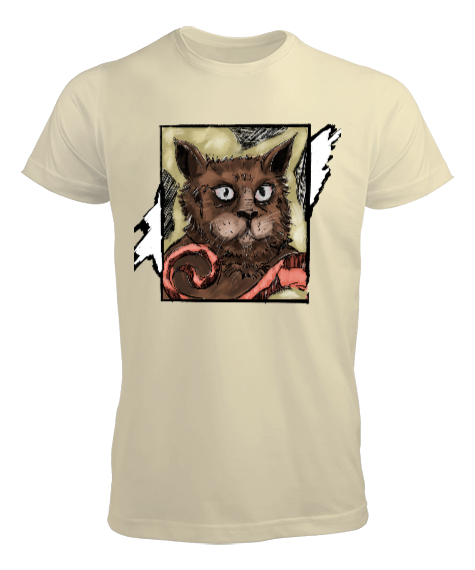 Tisho - Kedi Tablosu Krem Erkek Tişört