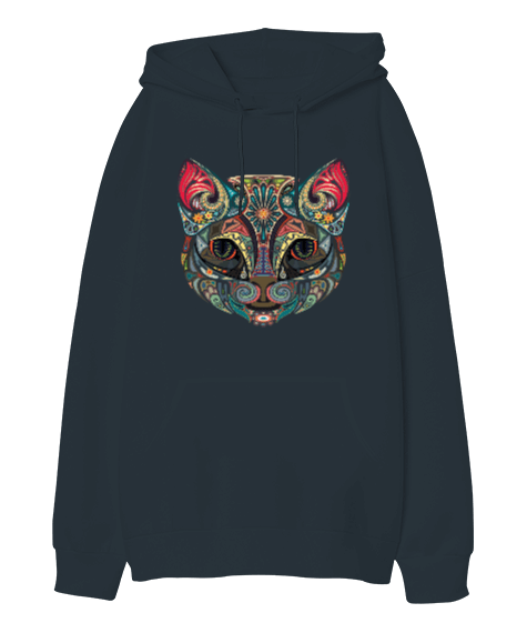 Tisho - Kedi Tasarım Baskılı Oversize Unisex Kapüşonlu Sweatshirt