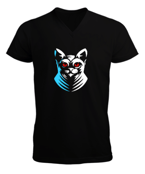Tisho - Kedi Tasarımlı Erkek Kısa Kol V Yaka Tişört