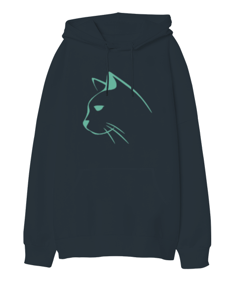 Tisho - Kedi Tasarımlı Oversize Unisex Kapüşonlu Sweatshirt