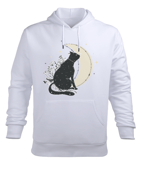 Tisho - Kedi ve Ay Erkek Kapüşonlu Hoodie Sweatshirt