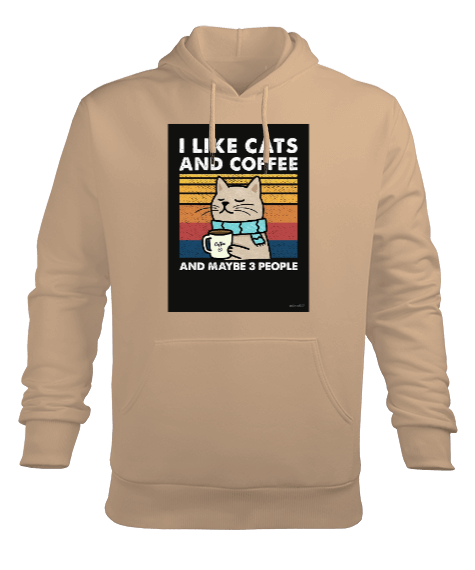 Tisho - Kedi ve Kahve 2 Erkek Kapüşonlu Hoodie Sweatshirt