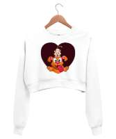 KEDİ VE KÖPEK Beyaz Kadın Crop Sweatshirt - Tisho