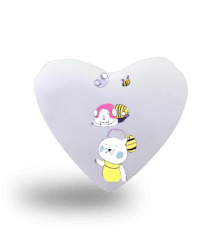 Tisho - Kedi ve uçuşan arılar Beyaz Kalp Yastık