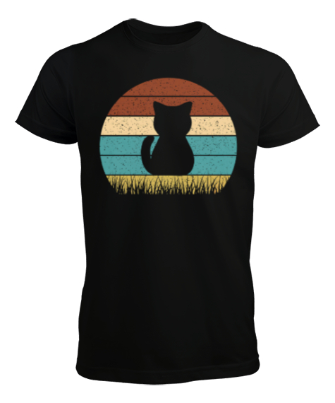 Tisho - Kedi yaz tasarım Siyah Erkek Tişört