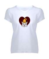 KEDİCİK Beyaz Kadın V Yaka Tişört - Tisho