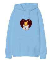 KEDİCİK Buz Mavisi Oversize Unisex Kapüşonlu Sweatshirt - Tisho