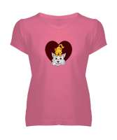 KEDİCİK Pembe Kadın V Yaka Tişört - Tisho