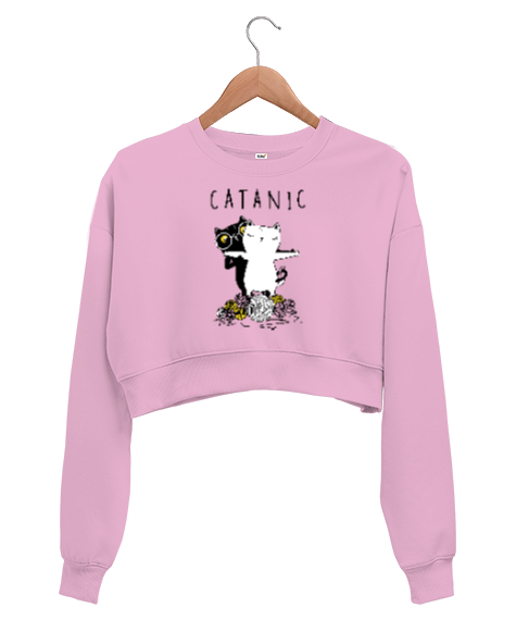 Tisho - Kediler - Catanic Pembe Kadın Crop Sweatshirt