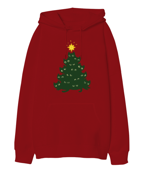 Tisho - Kediler Yılbaşı Ağacı Oversize Unisex Kapüşonlu Sweatshirt