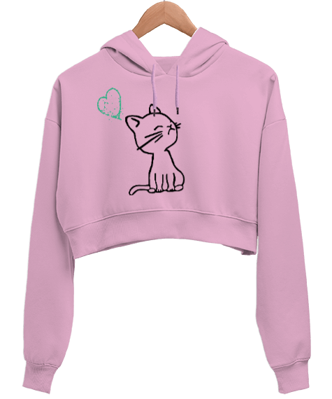 Tisho - kedili Kadın Crop Hoodie Kapüşonlu Sweatshirt