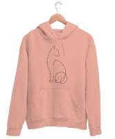 Kedili Kara Kalem İnce Çizgili Zarif Minimalist Özel Tasarım Sevimli Kedili Yavru Ağzı Unisex Kapşonlu Sweatshirt - Tisho