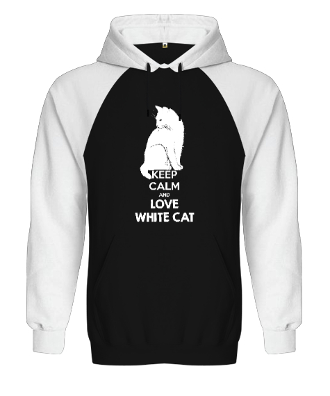 Tisho - Keep Calm And Love White Cat Siyah/Beyaz Orjinal Reglan Hoodie Unisex Sweatshirt