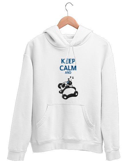 Tisho - Keep Calm And Sleeping - Sakin Olun ve Uyuyun Beyaz Unisex Kapşonlu Sweatshirt