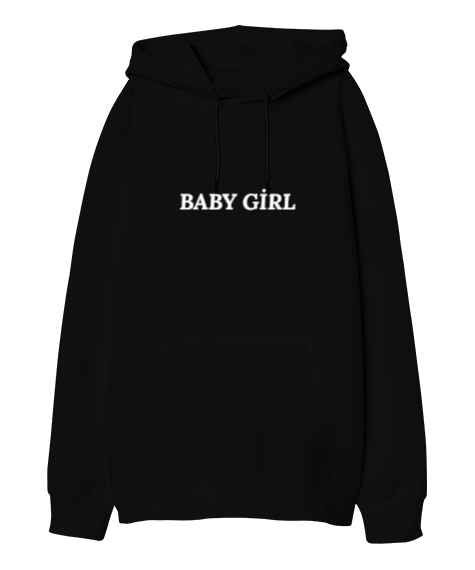 Tisho - Kelebek Baskılı Baby Girl Siyah Oversize Unisex Kapüşonlu Sweatshirt