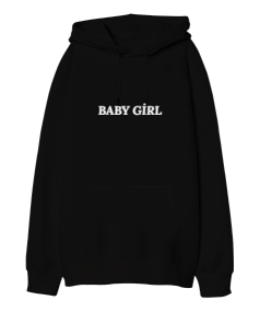 Kelebek Baskılı Baby Girl Siyah Oversize Unisex Kapüşonlu Sweatshirt - Thumbnail